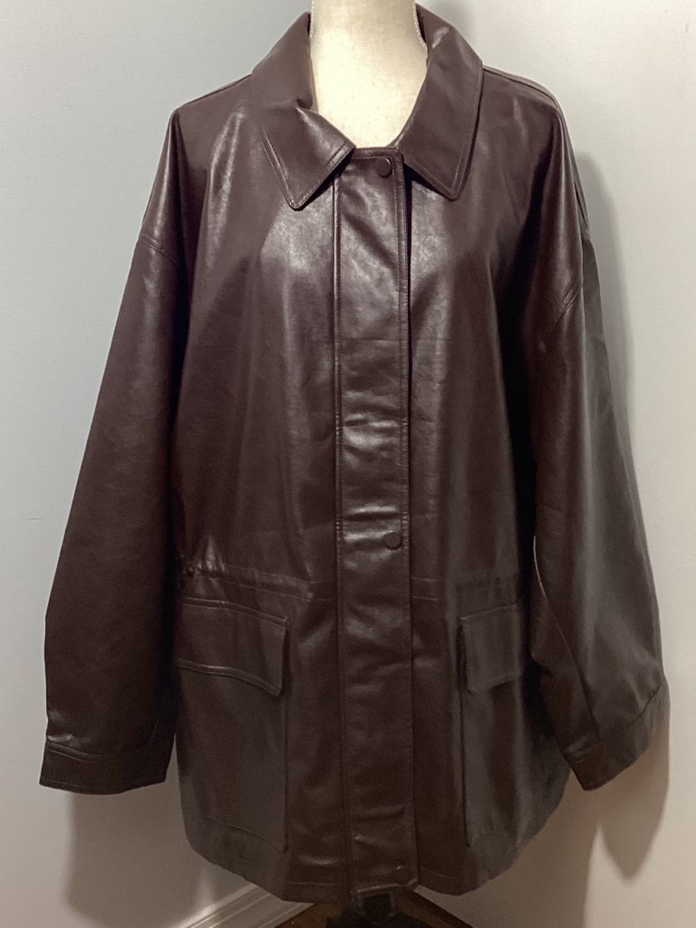 NWT ANTHROPOLOGY 3X CHOCOLATE FAUX LEATHER JACKET CINCHED WAIST OVERSIZED